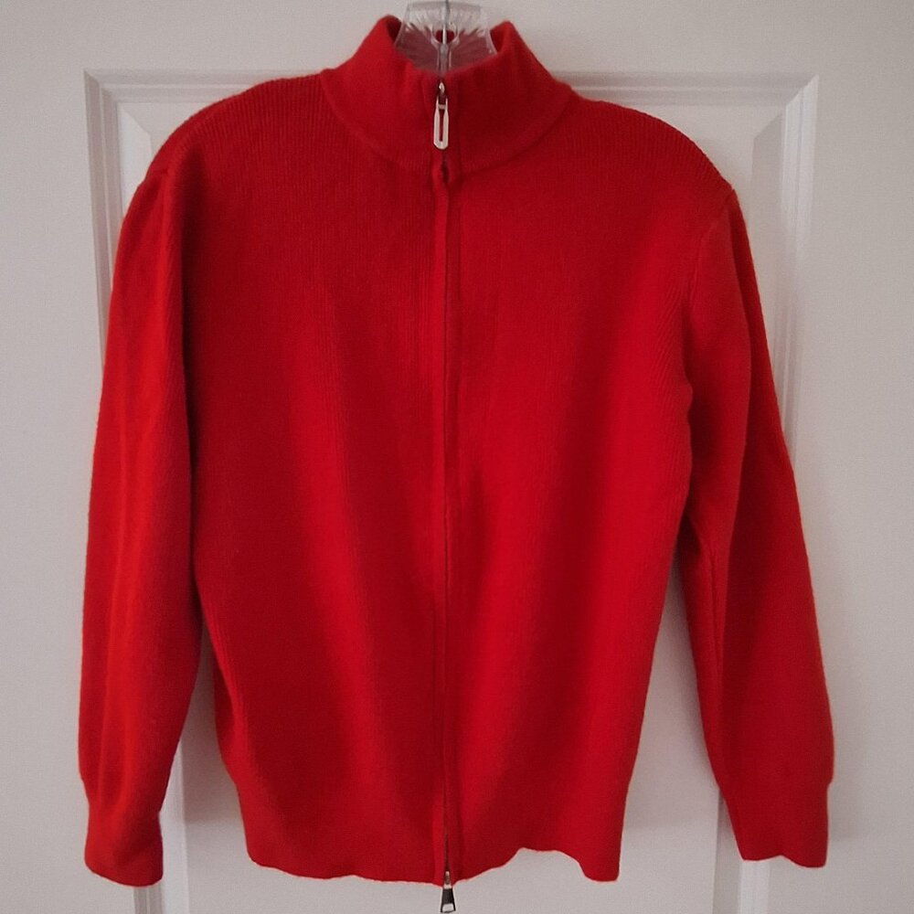 Cashmere-Like Front Zip Red Cardigan